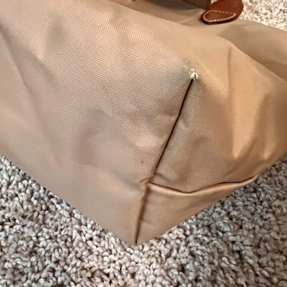 Longchamp Medium Le Pilage Tote Bag Khaki Tan Nylon, Brown Leather Medium Straps - Picture 5 of 6